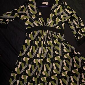 Maggy London Geometric Green and Black Dress